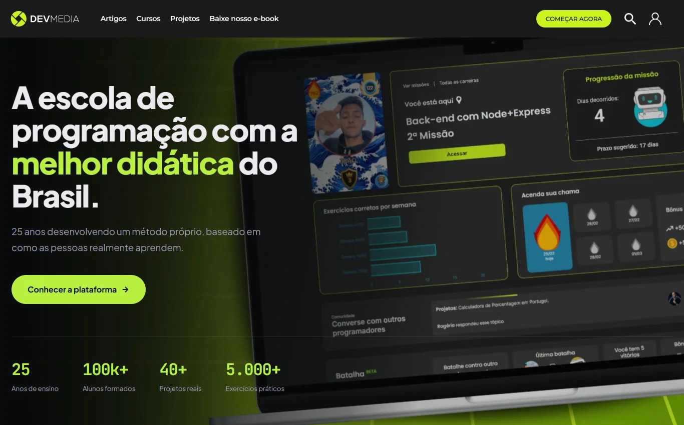 Captura de tela do site DevMedia